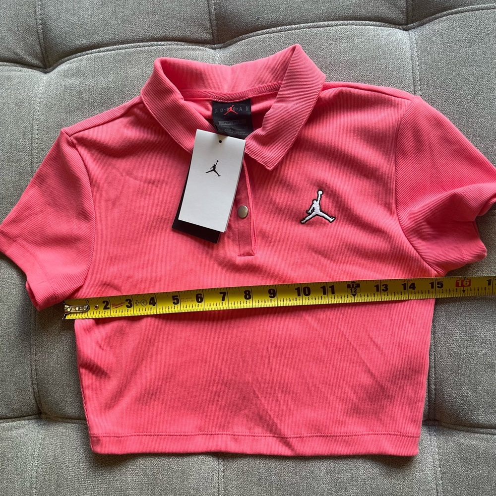NWT Nike Jordan Ribbed Crop Polo Pink Tight Fit Small - Picture 3 of 5